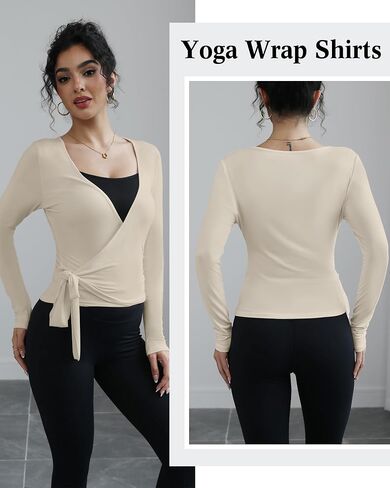 3 Pack Women Ballet Pilates Wrap Tops Y2K Workout Yoga Wrap Shirts Dance Long Sleeve Tie Front Crop Going Out Tops in Kuwait