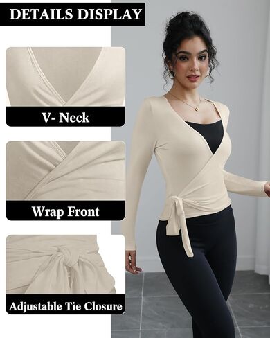 3 Pack Women Ballet Pilates Wrap Tops Y2K Workout Yoga Wrap Shirts Dance Long Sleeve Tie Front Crop Going Out Tops in Kuwait