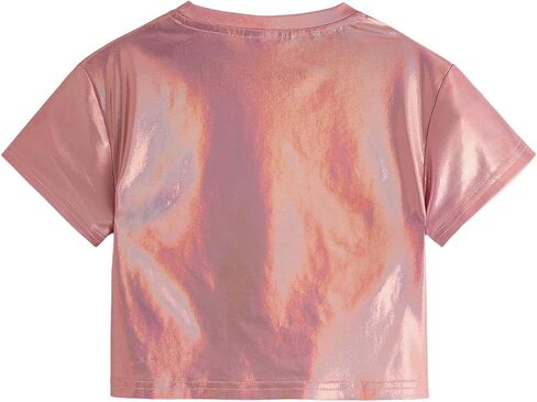 Verdusa Toddler Girl's Metallic Drop Shoulder Short Sleeve Round Neck Crop Tee Top Silver 7Y in Saudi Arabia