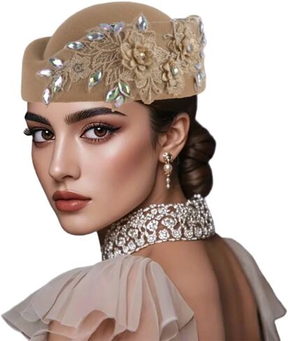 Rhinestones Flower Berets Hat for Cocktail Party 1920s Women Fascinator Caps Theme Party Costume Hat All Matching in Kuwait