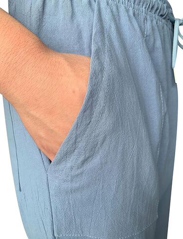 شورت HangNiFang الرجالي Carpi شورت صيفي طويل من الكتان تحت الركبة 3/4 بنطال كابري مع جيوب (0587-BlackX1-XL) in Saudi Arabia