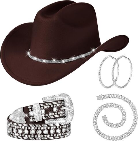 4 Pcs Rhinestone Belt for Men Women Glitter Cowboy Hat Diamond Chain Earring Outfit for Party Supplies in Saudi Arabia