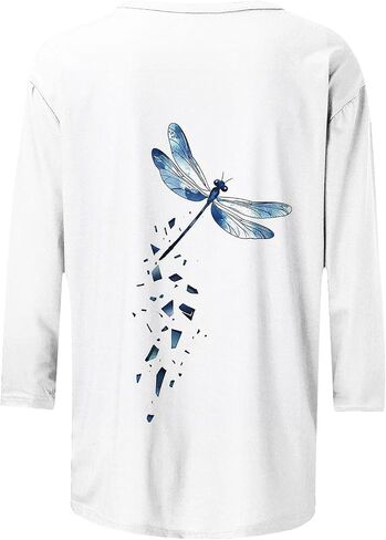 Womens Tops Dressy Casual Crew Neck Pullover 3/4 Length Sleeve Tunic Tops Retro Cute Graphic Tees Cotton Fall Clothes in Saudi Arabia