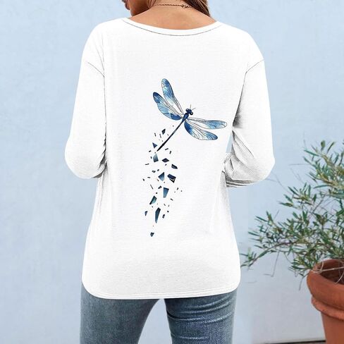 Womens Tops Dressy Casual Crew Neck Pullover 3/4 Length Sleeve Tunic Tops Retro Cute Graphic Tees Cotton Fall Clothes in Saudi Arabia