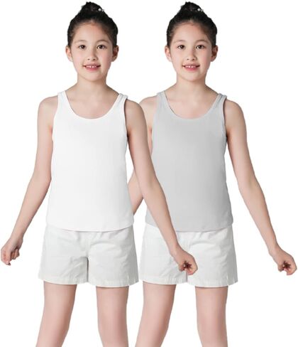 QBK 6-16Years Girls Tank Top with Built in Bra Training Bras Cotton Camisole Built in Bra Undershirts with Shelf Bra in Saudi Arabia