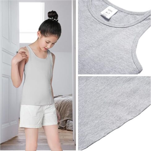 QBK 6-16Years Girls Tank Top with Built in Bra Training Bras Cotton Camisole Built in Bra Undershirts with Shelf Bra in Saudi Arabia