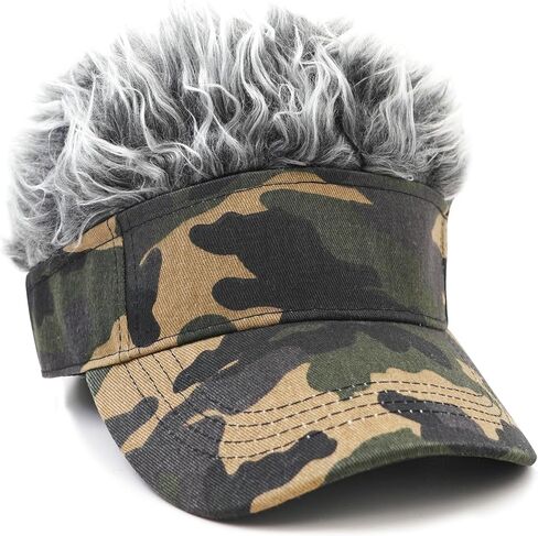 Mens Visor Cap with Fake Hair Novelty Golf Hats Wig Hat Spiked Adjustable Baseball Cap in Kuwait
