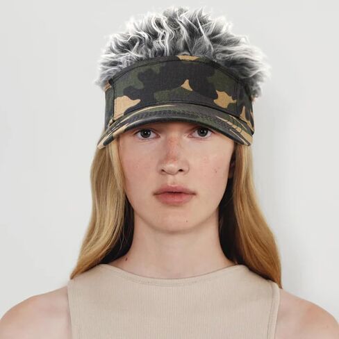 Mens Visor Cap with Fake Hair Novelty Golf Hats Wig Hat Spiked Adjustable Baseball Cap in Kuwait