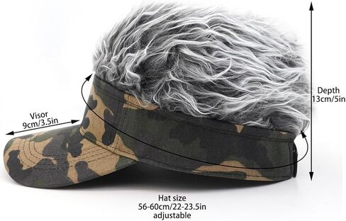 Mens Visor Cap with Fake Hair Novelty Golf Hats Wig Hat Spiked Adjustable Baseball Cap in Kuwait