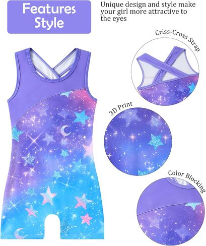 uideazone Gymnastic Leotard for Girls Criss-Cross Strap Tumbling Outfit Color Block Unitards Biketard with Shorts 4-10T in Saudi Arabia
