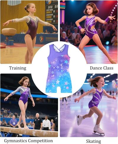 uideazone Gymnastic Leotard for Girls Criss-Cross Strap Tumbling Outfit Color Block Unitards Biketard with Shorts 4-10T in Saudi Arabia