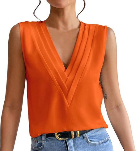 Women's Summer New V Neck Solid Color Tank Top Workout Loose Tops Women in Saudi Arabia