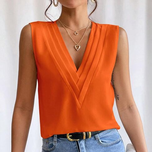 Women's Summer New V Neck Solid Color Tank Top Workout Loose Tops Women in Saudi Arabia