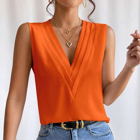Women's Summer New V Neck Solid Color Tank Top Workout Loose Tops Women in Saudi Arabia