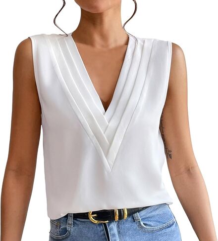 Women's Summer New V Neck Solid Color Tank Top Workout Loose Tops Women in Saudi Arabia