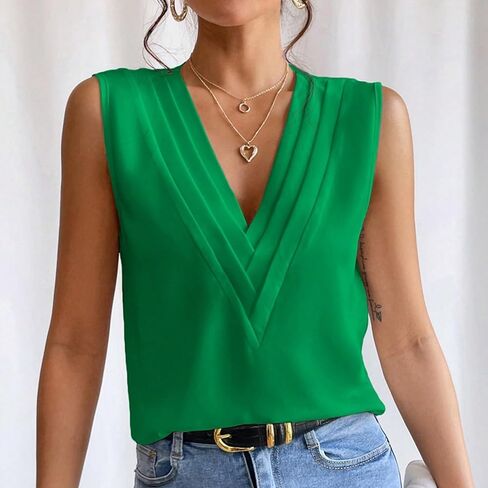 Women's Summer New V Neck Solid Color Tank Top Workout Loose Tops Women in Saudi Arabia