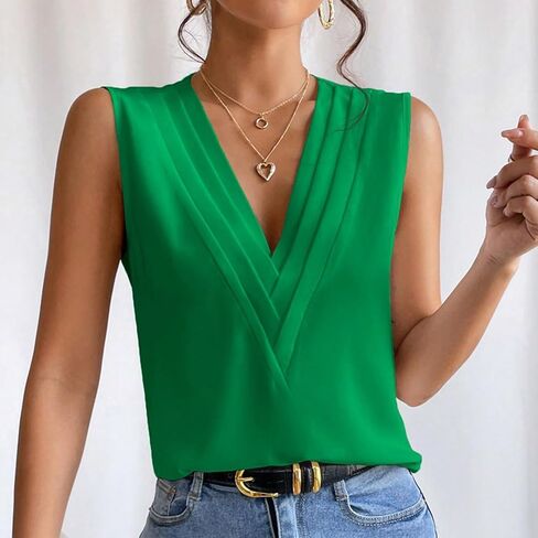 Women's Summer New V Neck Solid Color Tank Top Workout Loose Tops Women in Saudi Arabia