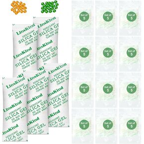 LinsKind 5 جرام [60 عبوة] عبوات جل سيليكا من الفئة الغذائية، ممتص للرطوبة للتحكم في الرطوبة - يحمي العناصر من أضرار الرطوبة in Kuwait