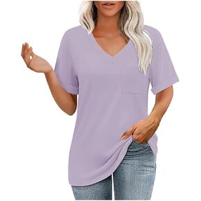 Oversized V Neck Tshirts with Pockets Shirts Summer Tops Women Short Sleeve Cute Tees Casual Loose Fit 2025 Trendy in Kuwait