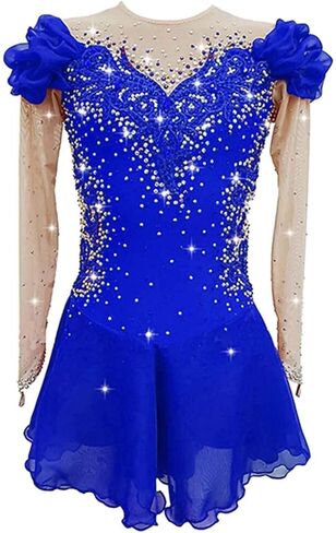 Figure Skating Dress for Girls Patchwork Women Open Back Printing Competition Dance Outfits Shiny Rhinestone in Saudi Arabia