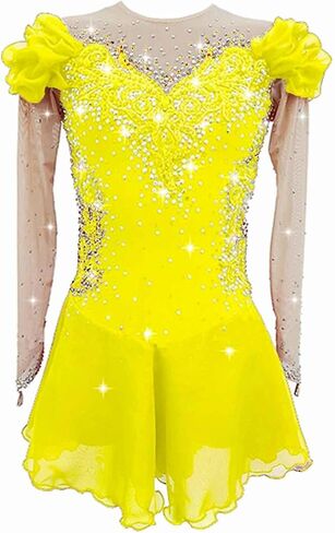 Figure Skating Dress for Girls Patchwork Women Open Back Printing Competition Dance Outfits Shiny Rhinestone in Saudi Arabia