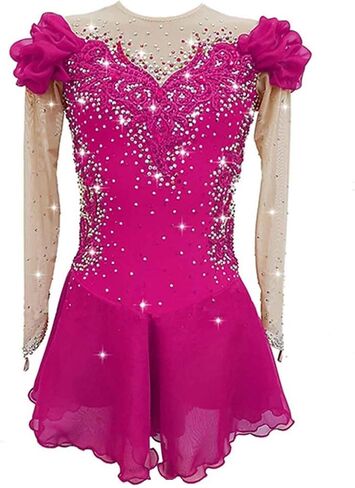 Figure Skating Dress for Girls Patchwork Women Open Back Printing Competition Dance Outfits Shiny Rhinestone in Saudi Arabia