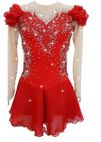 Figure Skating Dress for Girls Patchwork Women Open Back Printing Competition Dance Outfits Shiny Rhinestone in Saudi Arabia