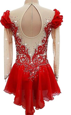 Figure Skating Dress for Girls Patchwork Women Open Back Printing Competition Dance Outfits Shiny Rhinestone in Saudi Arabia
