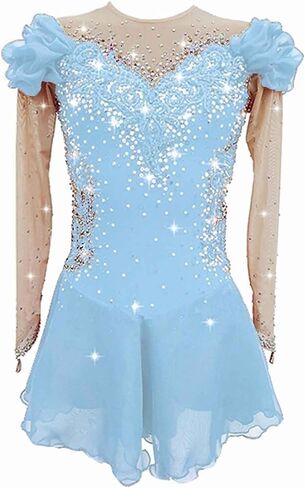 Figure Skating Dress for Girls Patchwork Women Open Back Printing Competition Dance Outfits Shiny Rhinestone in Saudi Arabia
