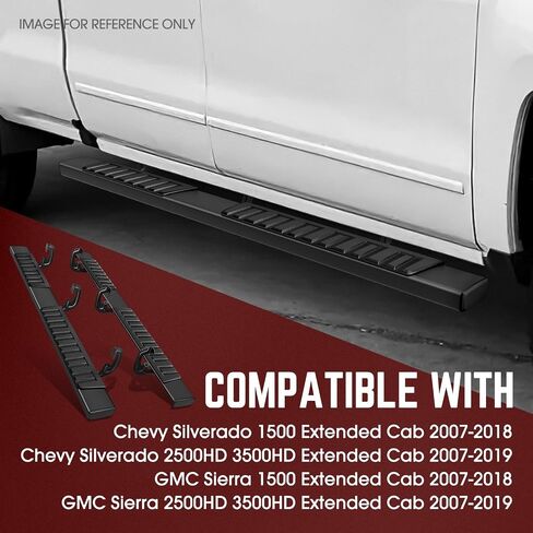 DNA MOTORING 6 بوصات من الفولاذ المقاوم للصدأ Nerf Step Bar لوحة الجري متوافقة مع 07-18 Silverado 1500 كابينة ممتدة، 07-19 Silverado/Sierra 2500HD 3500HD كابينة ممتدة، أسود/فضي، STEPB-ZTL-8018 in Saudi Arabia