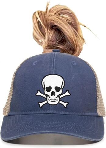 Go All Out Skull & Crossbones Bucket Ponytail Visor Embroidered Cap Dad Hat in Kuwait