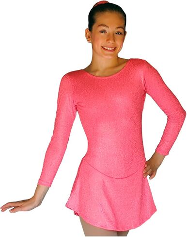ChloeNoel DLS711 A-Line Swirls Sparkle Spandex Figure Skating Dress (Magic Pink) in Saudi Arabia