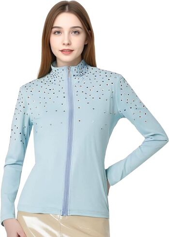 Girl's Ice Figure Skating Training Top with Plush Colored Diamonds Skating Training Clothes in Kuwait