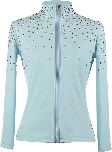 Girl's Ice Figure Skating Training Top with Plush Colored Diamonds Skating Training Clothes in Kuwait