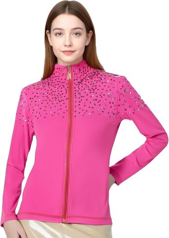 Girl's Ice Figure Skating Training Top with Plush Colored Diamonds Skating Training Clothes in Kuwait