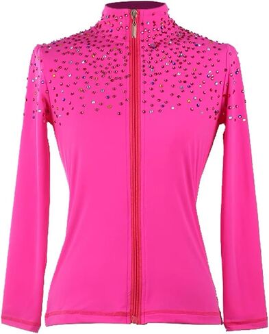 Girl's Ice Figure Skating Training Top with Plush Colored Diamonds Skating Training Clothes in Kuwait
