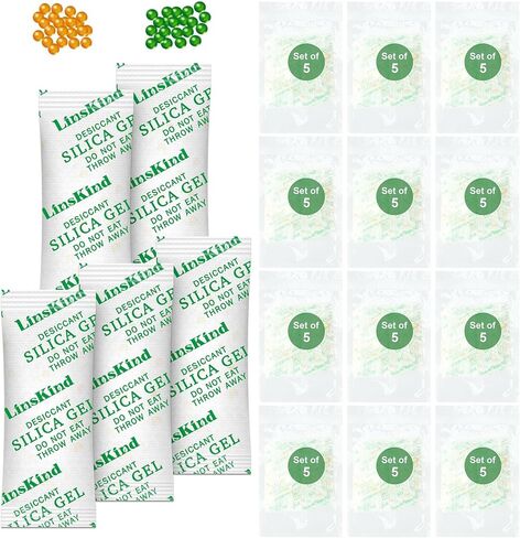 LinsKind 5 جرام [60 عبوة] عبوات جل سيليكا من الفئة الغذائية، ممتص للرطوبة للتحكم في الرطوبة - يحمي العناصر من أضرار الرطوبة in Kuwait