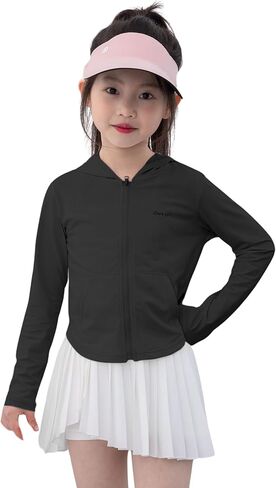 Rolanko Kids Zip Up Sun Hoodie UPF50+ Lightweight UV Protection Athletic Jacket Slim Fit Girls Workout Tops in Saudi Arabia