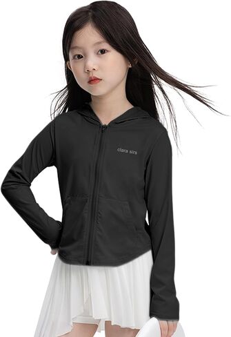 Rolanko Kids Zip Up Sun Hoodie UPF50+ Lightweight UV Protection Athletic Jacket Slim Fit Girls Workout Tops in Saudi Arabia
