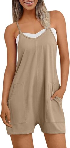 Wide Leg Jumpsuit for Women Rompers Summer Sleeveless Casual Loose Fit Jumpersuits Spaghetti Strap Short Overalls in Saudi Arabia