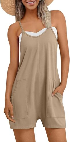 Wide Leg Jumpsuit for Women Rompers Summer Sleeveless Casual Loose Fit Jumpersuits Spaghetti Strap Short Overalls in Saudi Arabia