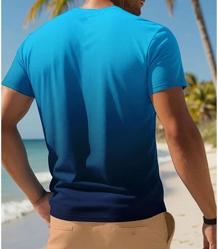 Gradient Color T Shirts for Men Summer Casual Short Sleeve Tshirts Street Fashion Tees Ombre Slim Fit Crewneck Tops in Kuwait