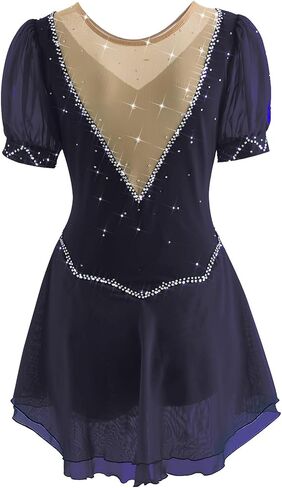 Girls' Figure Skating Dress for Competition Short Sleeves Handmade Ice Skating Dress, Customizable Uniforms in Saudi Arabia