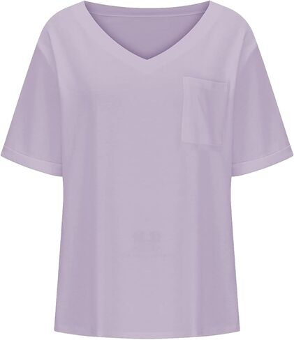 Oversized V Neck Tshirts with Pockets Shirts Summer Tops Women Short Sleeve Cute Tees Casual Loose Fit 2025 Trendy in Kuwait