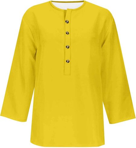 3/4 Sleeve Henley Shirts for Women 3/4 Length Sleeve Womens Tops Button Down Summer Henley Neck T Shirts Blouse Tees in Saudi Arabia
