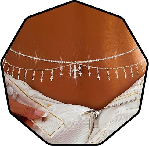 Bohend الطبقات حجر الراين سلسلة الخصر الفضة فراشة البطن سلاسل بلورات حزام مجوهرات الجسم سلسلة قابل للتعديل الملحقات للنساء والفتيات in Kuwait