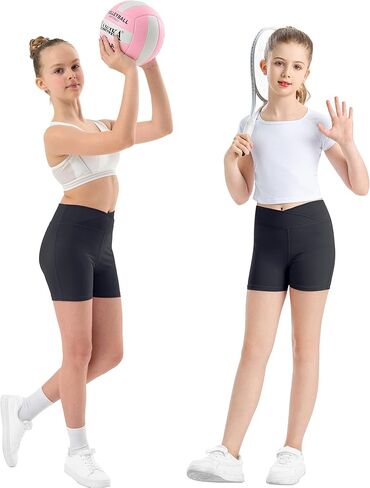 Girls v Cross Cross Weist Athletic Shorts ، Kids Soft Bike Bike Collleyball Yoga Dance Running Geer Germnastic Gym Shorts in Kuwait