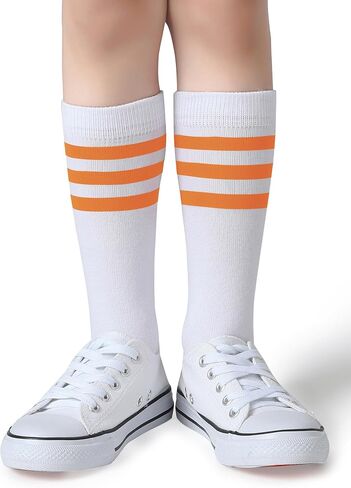 Pareberry Boys Girls Over the Calf Striped Tube Socks Cotton Soft Retro Athletics No Heel Socks for Kids 5-14 Years in Saudi Arabia