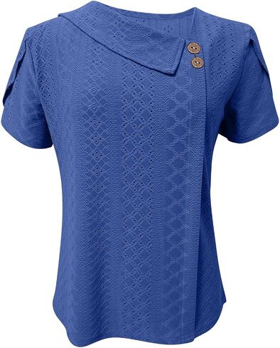 Womens Tops Eyelet Embroidery Summer Spring Casual Dressy Short Sleeve V Neck Shirts Trendy Elegant Blouse in Saudi Arabia