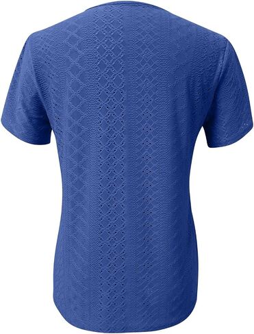 Womens Tops Eyelet Embroidery Summer Spring Casual Dressy Short Sleeve V Neck Shirts Trendy Elegant Blouse in Saudi Arabia